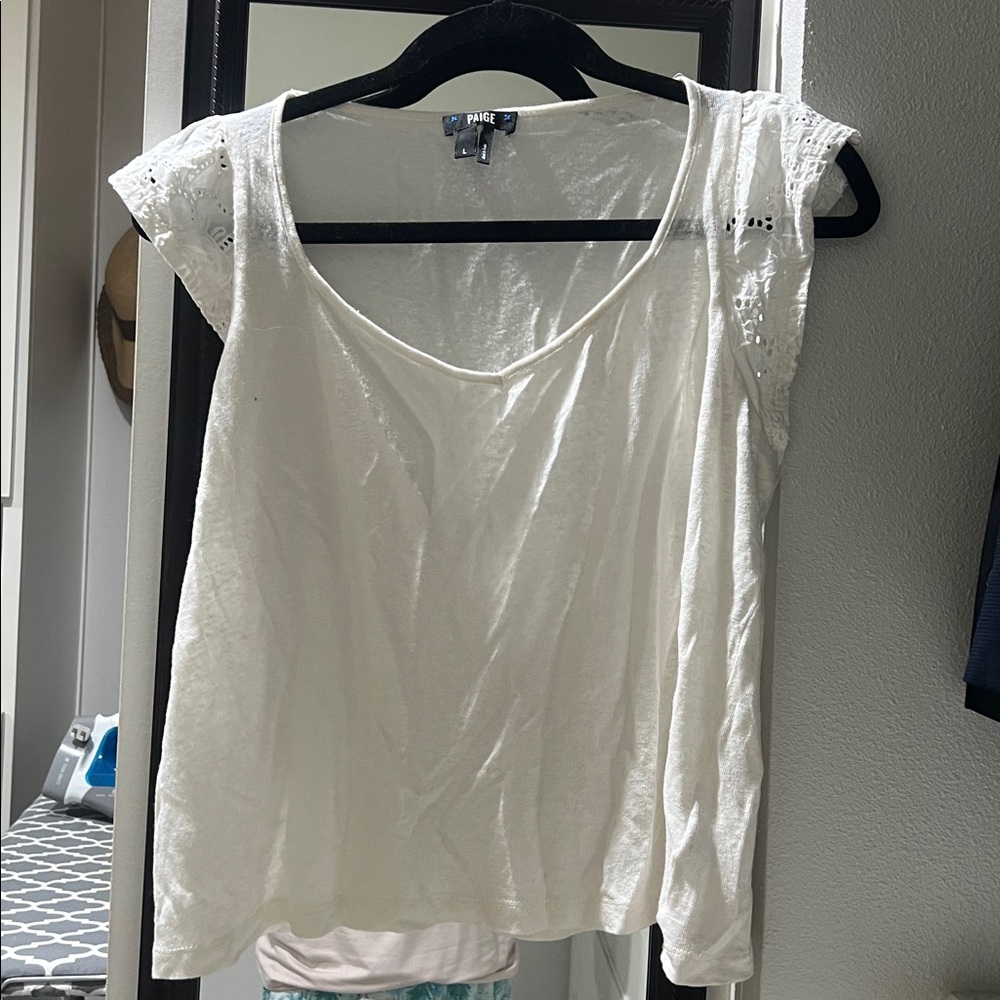 PAIGE Ivory Cap Sleeve 100% linen top, NWOT, ivory/cream color. Size L. Cute.